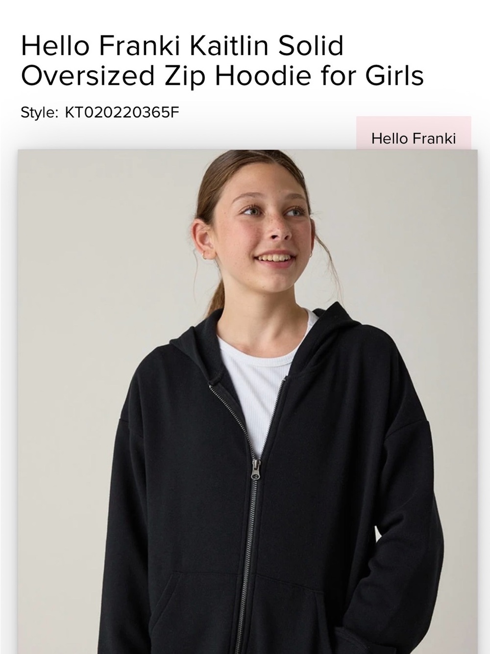 Francesca's Collections Black Hello Franki Oversized Zip Hoodie for Girls